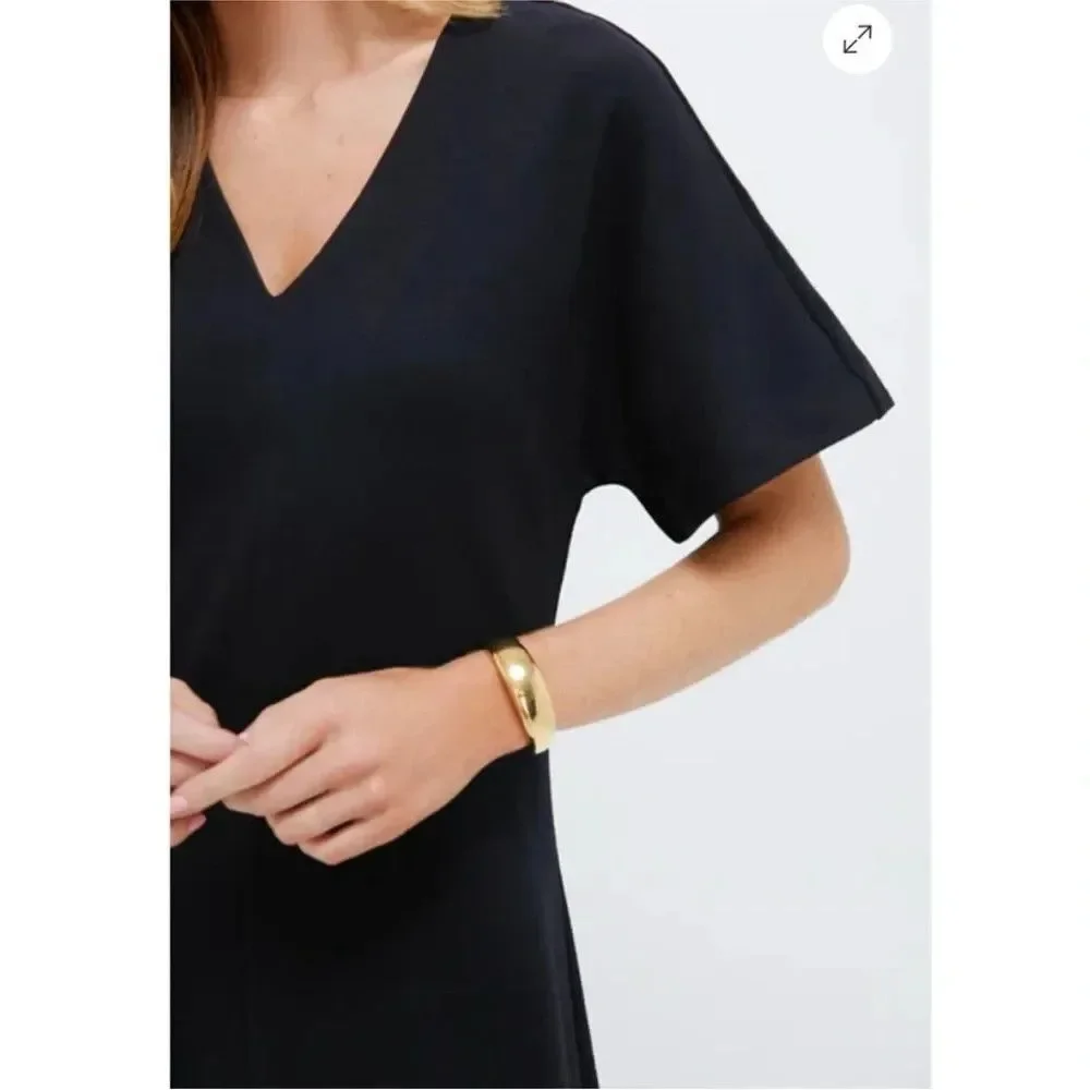 Tuckernuck Annalee Midi Dress XL Onyx Black Cinched Waist Cotton Blend Preppy